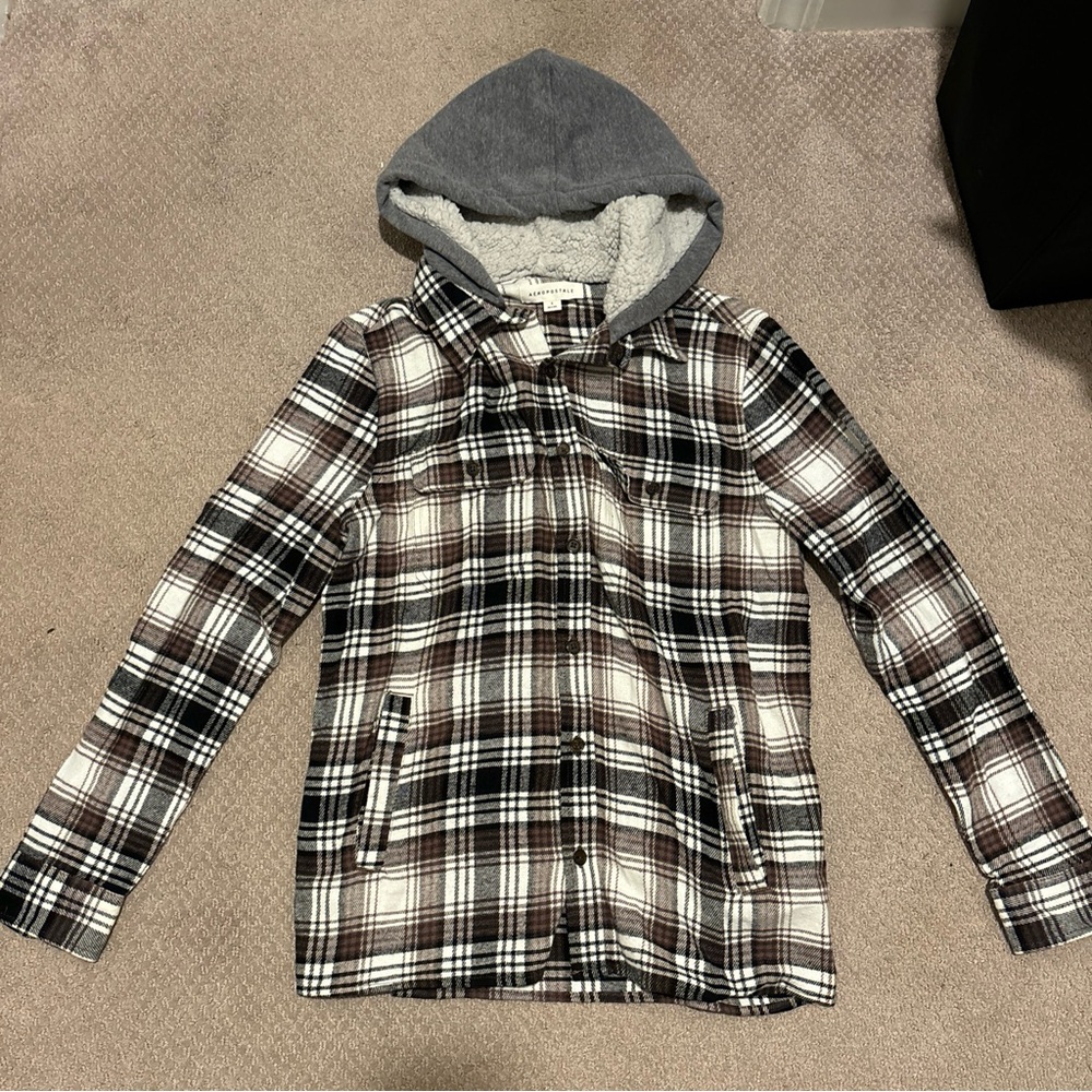Aeropostale Men’s Long Sleeve Hooded Flannel Button Down Shirt S Small